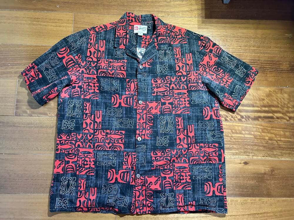 Men’s Vintage Hilo Hattie Hawaiian Original XL Shirt Made in Hawaii Tiki Print -